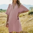 thumbnail image 2 of Lolmot Womens Summer Dresses V-Neck Solid Color Cotton and Linen Casual Short Sleeved Dress with Pockets, 2 of 5
