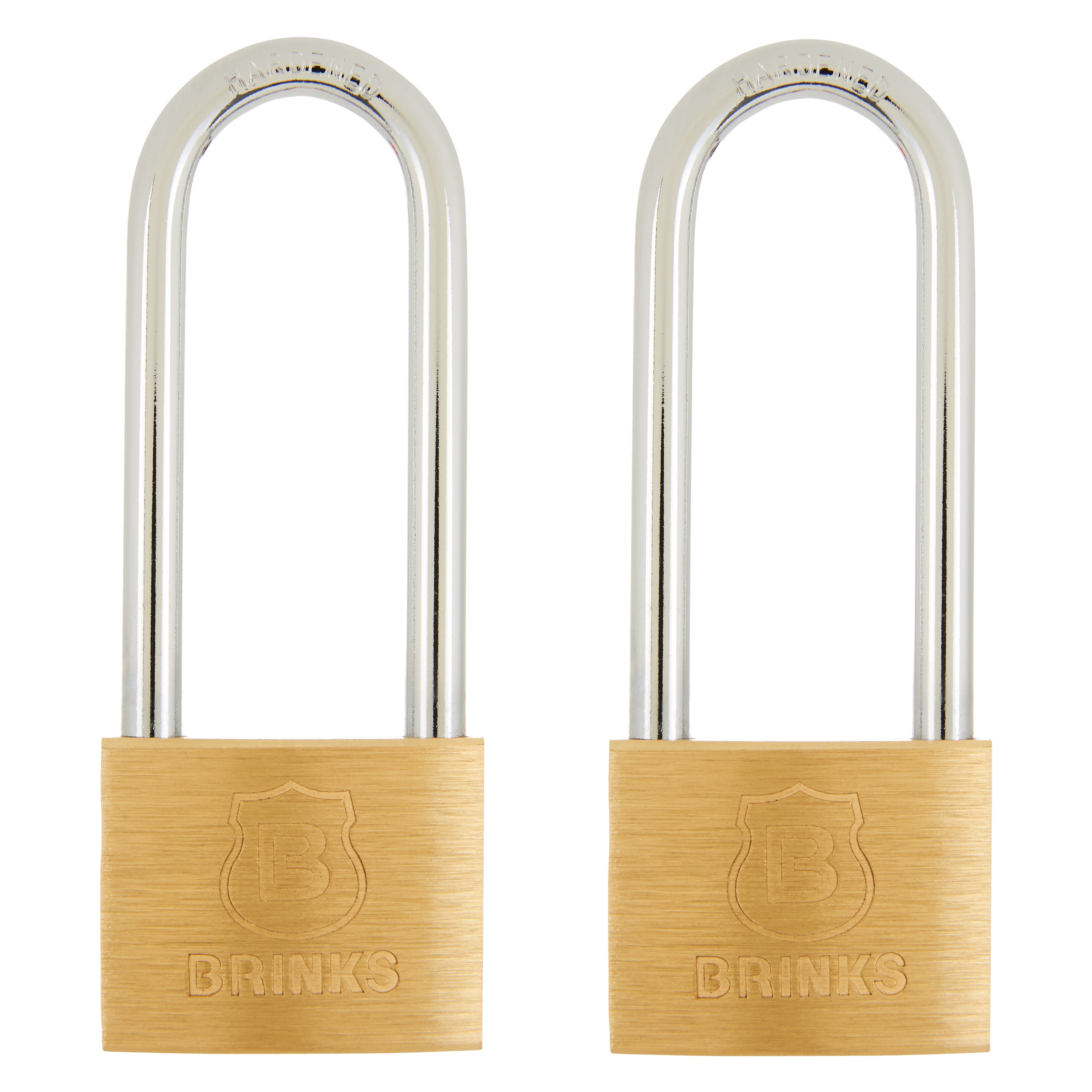 Brinks Solid Brass Padlock, 40mm Body with 2-1/2 inch Long Shackle, 2 Pack Keyed-Alike