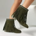 thumbnail image 4 of Dakaela Womens Ankle Fringe Boots Round Toe Suede Tassel Flat Short Booties Casual Wedge Dress Moccasins, 4 of 8