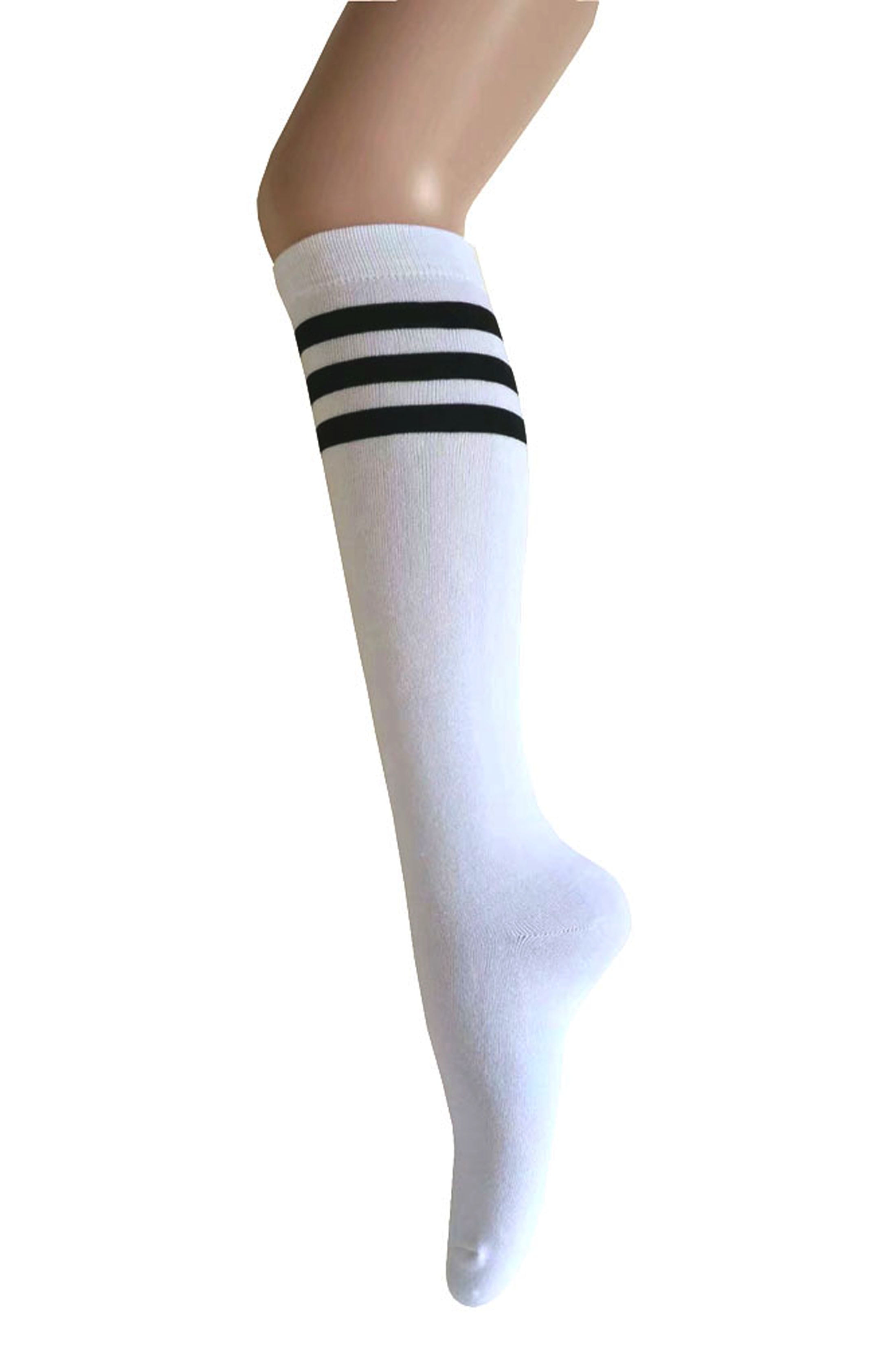 Women and Girls Roller Skate Retro Triple Stripes Tube Knee High Socks ...