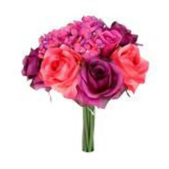Rose & Hydrangea Silk Flower Wedding Bouquet Rose & Lilac Mix