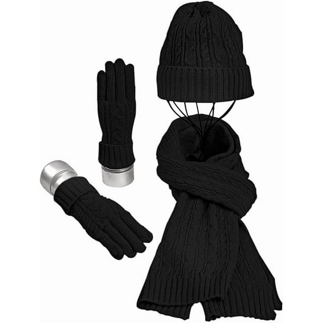 Hat Gloves Scarf Set For Women Ladies Girls Soft Warm Knitted Cap Long Scarf 3 In 1 Winter Thick Set For Outdoors Walking Skiing Campingblack