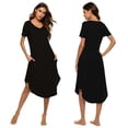 thumbnail image 5 of Loungewear for Women, Cotton V Neck Plus Size Night Gowns Short Sleeve Postpartum Clothes Womens Nightgowns with Pockets, Black, 5 of 5