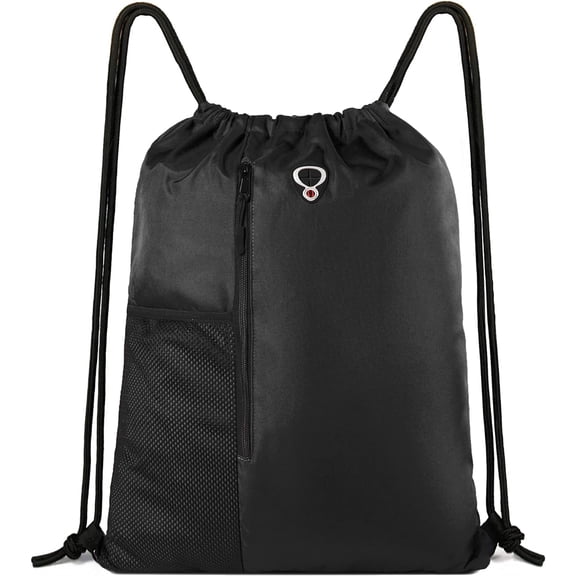 mirlewaiy Drawstring Backpack Bag Sports Gym Backpack with Shoe Compartment and Two Water Bottle Holder for Men Women Large String Backpack Athletic Sackpack Workbag Black