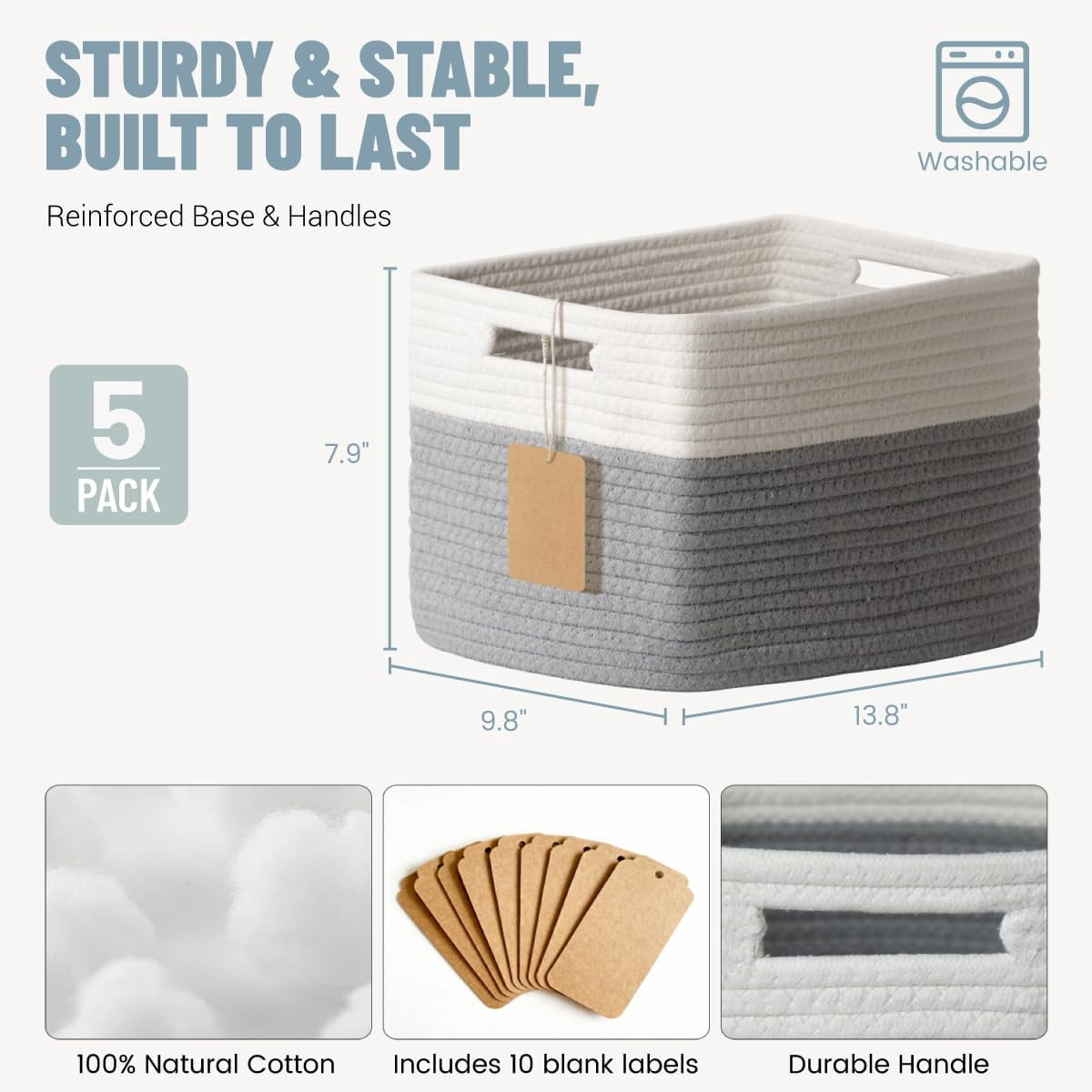 Storage racks and baskets for toys, books, clothes, wardrobes, nurseries, and bathrooms – cotton rope storage racks and baskets.