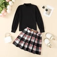 thumbnail image 2 of Kucnuzki 13T Big Girl Fall Winter Outfits Skirts Sets 14T Long Sleeve Stand Collar Plain Stylish Pull-Over Top Elastic Lattice Pleated Skirts 2PCS Set Black, 2 of 10