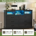 thumbnail image 3 of 6 Drawers Dresser with Charging Station&LED Lights for Bedroom Farmhouse Chest of Drawers for Living Room Hallway, Black, 3 of 9