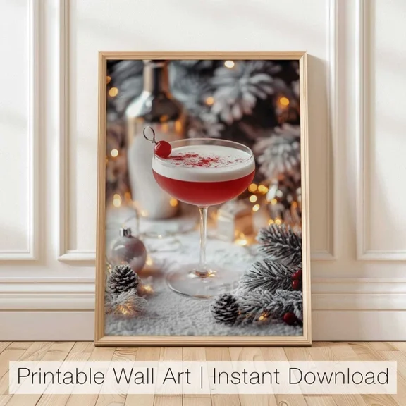 Kna Prints - Poster Holiday Cocktail Art Bar Cart Christmas Print Christmas Cocktail Wall Art, UNFRAMED-8x12