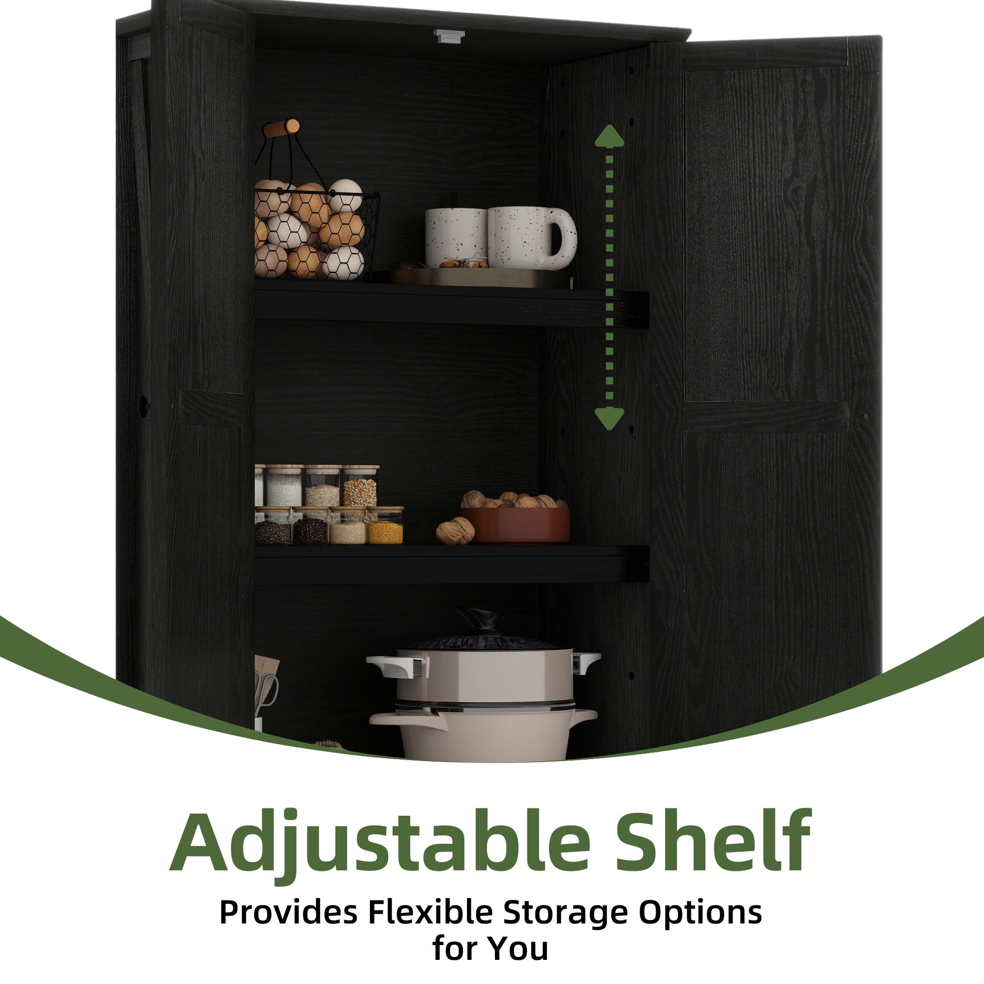 Uforic Kitchen Pantry Storage Cabinet with Drawers & Shelves, Farmhouse Kitchen Furniture, Black