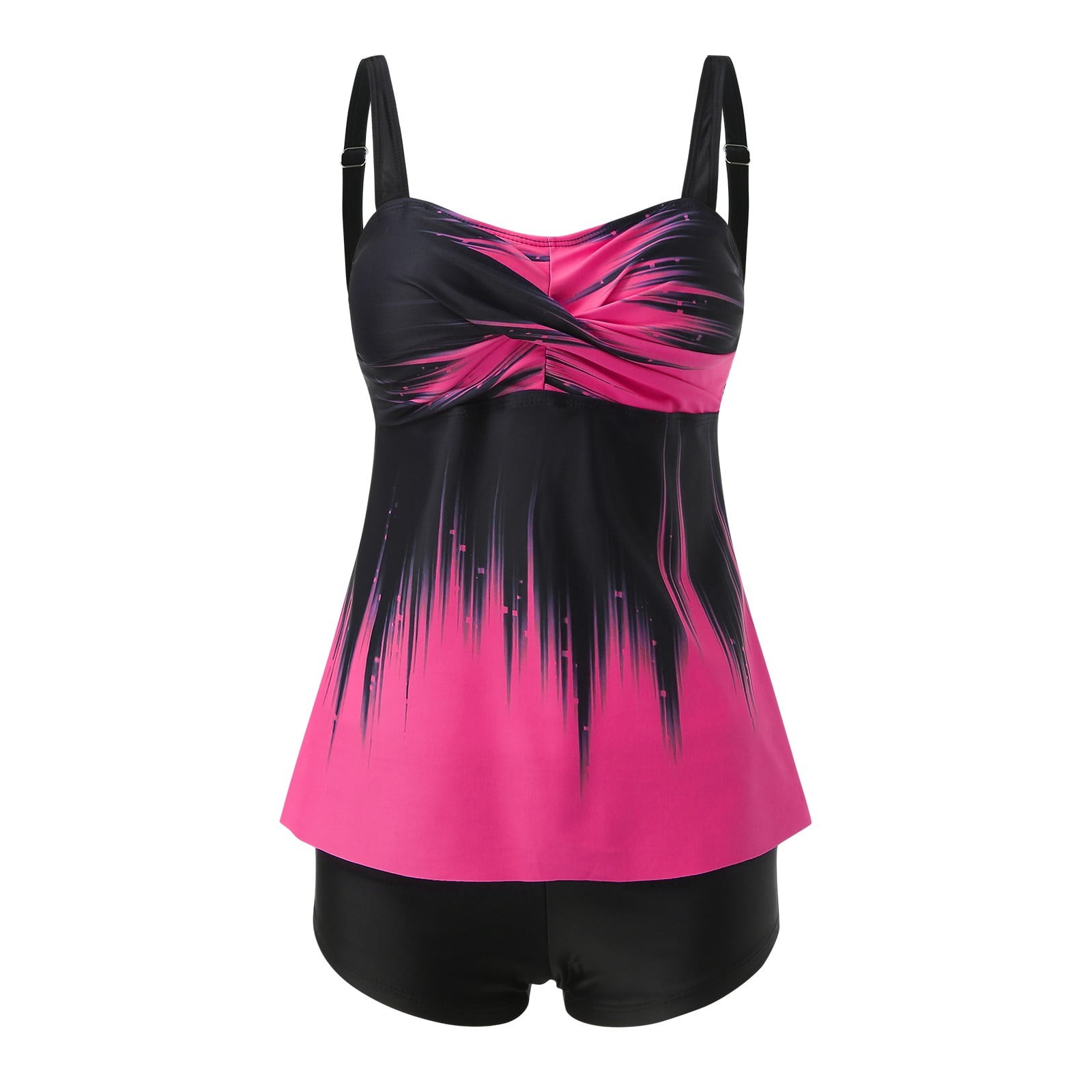 BOBOGOJP Summer Blouson Tankini Swimsuits for Women 2026 Tummy Control Two Piece Bathing Suits with Sporty Pockets Swim Shorts Hot Pink for Size XL