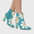 thumbnail image 4 of FSJ Women Fashion Pointed Closed Toe Side Zipper Ankle Boots Crystal Chunky High Heel Booties with Daisy Flower Wedding Casual Dress Shoes Size 7 Blue, 4 of 4