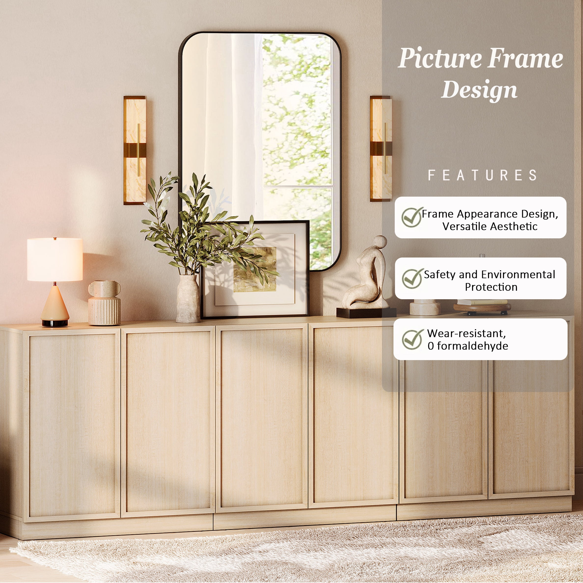 94.5" Modern Sideboard Buffet Cabinet with 6 Doors, Multifunctional Sideboard with Large Storage and Adjustable Shelf, Beige