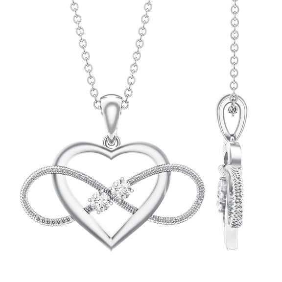 Rosec Jewels Natural Diamond Heart and Infinity Necklace for Women - with Chain - HI-SI Quality - Ready to Gift for Valentines, 925 Sterling Silver