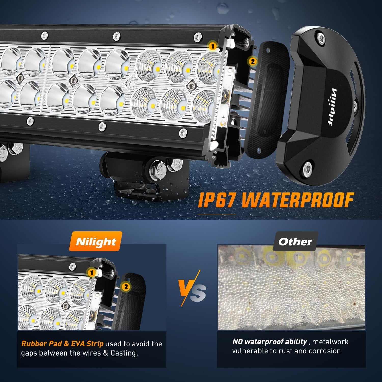 Nilight LED Light Bar 12 Inch 72W Spot Flood Combo Yellow Beam Off Road Lamp Fishing Hunting Emergency Deck Work Lighting for Trucks UTV Pick-up Van Boat Tractor