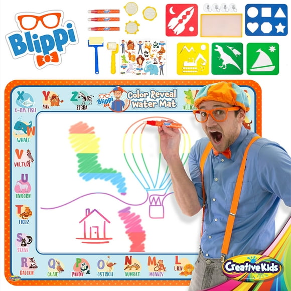 BlippiWater Doodle Mat by creative Kids - Super Water Drawing Mat with Hidden colors - Super Mat for Boys and girls - Water coloring Mat for Kids - 395 X 315-26 pcs- Ages 2 Up