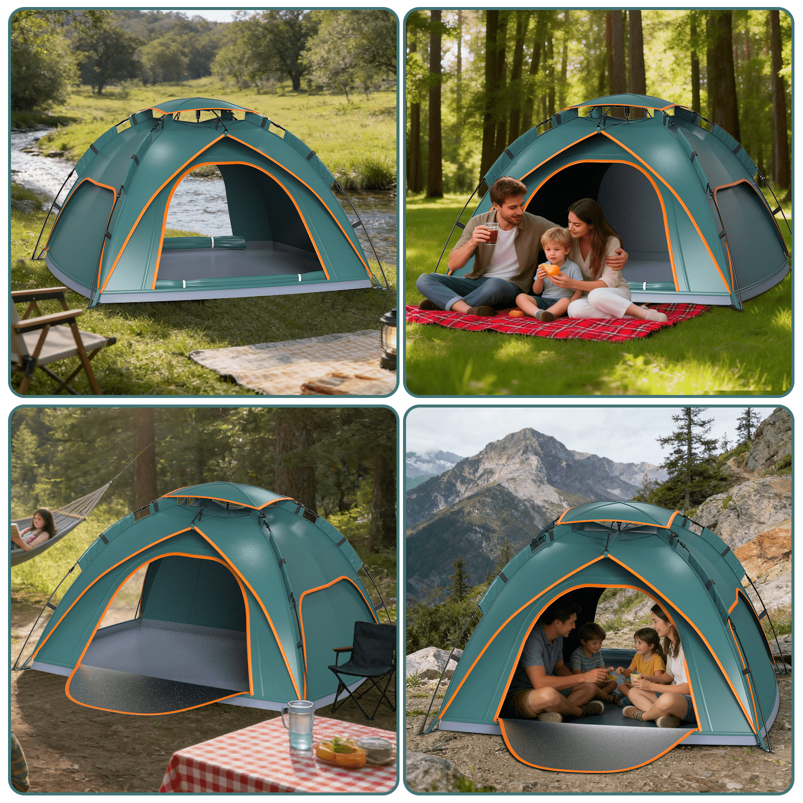 Yacona 2-3 Person Tents for Camping, Instant Pop up Tent for Outdoor Hiking Backpacking, Waterproof, Green
