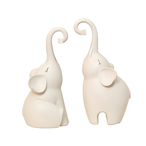 Smiling Eyes of Elephants in Beige,Modern Ceramic Sculpture,Figurine as a Set,7" high,Ornament Elephant in Love