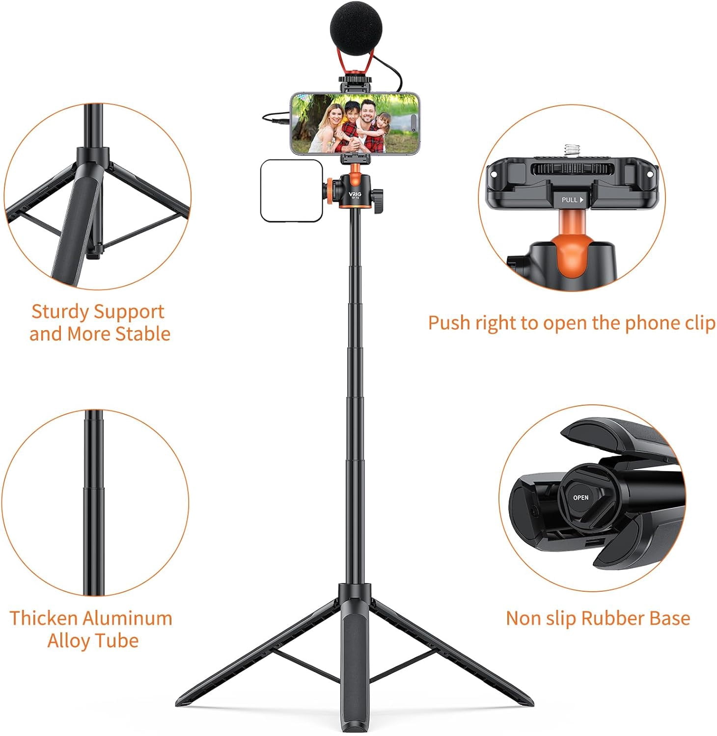 NEOYFC  55" Selfie Stick Tripod with Hidden Phone Holder, TP-16 Extendable Camera Stand with 360° Ball Head & Rotatable Cold Shoe, for iPhone, Mirrorless Camera, Action Cameras