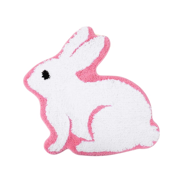 Home Bath Mats for Bathroom Non Slip Easter Flocked Bunny Absorbent Quick Dry Rug Pink White Bedroom Living Room Door Mat Spring