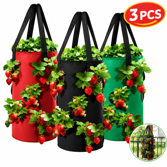 Upside Down Tomato Planter-3 Gallon Hanging Strawberry Planter Durable Aeration Fabric Grow Bags for Vegetables (Set of 3- Red，Green and Black)