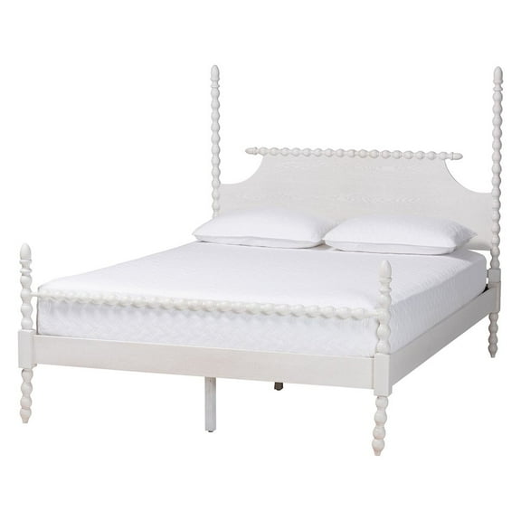 Baxton Studio Caliana Bobbin Four-Poster Platform Bed White Queen