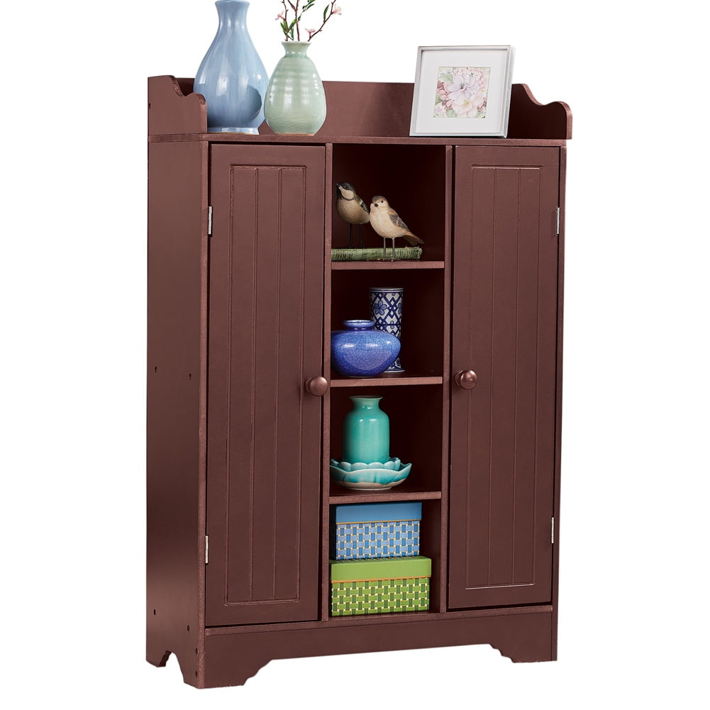 Collections Etc Dark Wood Storage Cabinet And Display Center Attractive Storage With Magnetic Door Closures Organization For Any Room In Home Walmart Com Walmart Com