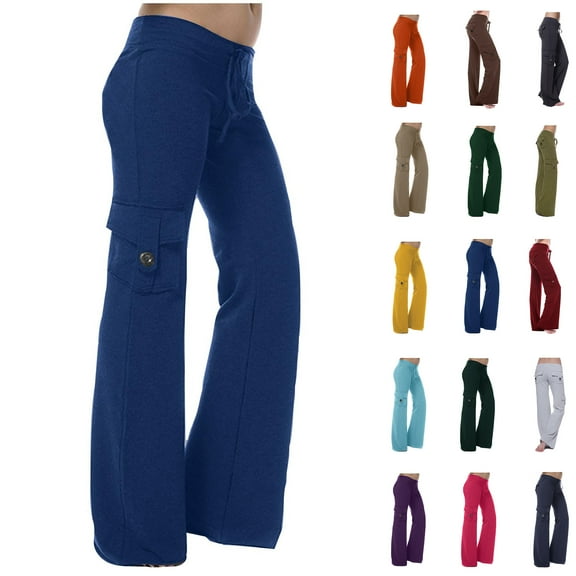 Lenago Autumn Women Workout Out Leggings Stretch Waist Button Pocket Yoga Gym Loose Pants Gift for Women