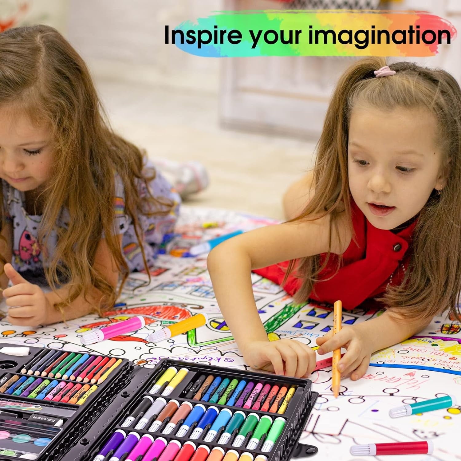 150 Pieces Kids Art Kit, Deluxe Artist Drawing & Painting Set, Art Supplies for Drawing,Portable Case with Oil Pastels, Crayons, Colored Pencils, Markers, Christmas New Year Gift for Kids ,Black