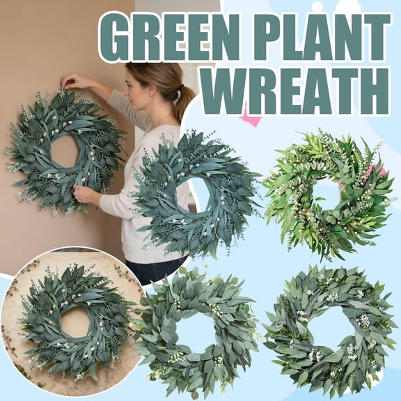 24Inch Artificial Eucalyptus Leaf Greenery Wreath - Crafted With Lifelike Faux Leaves, Hanging Decor For Door Wall Entryway - Home Office Garden Party Wedding Housewarming