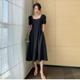 thumbnail image 5 of CAROOTU Robe Noire à Manches Bouffantes Style Hepburn pour Femmes Robe à Manches Courtes Col Carré, 5 of 5