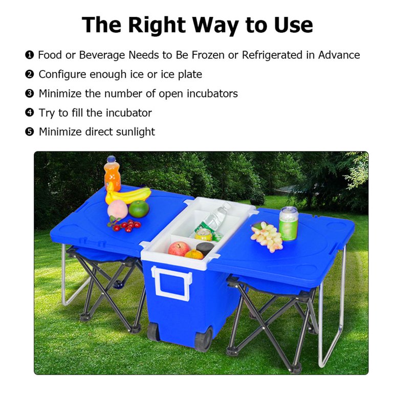Irene Inevent Rolling Cooler Foldable Picnic Table with 2 Foldable