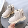 thumbnail image 2 of Gvdentm Dress Boots Girls Girls Snow Boots Warm Lined Winter Boots with Non-Slip Sole Waterproof Cute Lightweight Ankle Bootie Youth Snow Boots Boys(Beige,9.5), 2 of 6