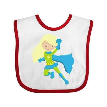 

Inktastic Superhero Girl Blonde Hair Blue Cape Blue Boots Gift Baby Girl Bib