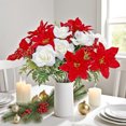thumbnail image 4 of Tutuviw 24 Pcs Fake Poinsettia Flowers Artificial Flowers Bouquet Mixed Red Holly Berries Roses 17in Faux Poinsettia Bush with Stem Christmas Floral Arrangement Holiday Decor Bouquet (No Vase), 4 of 7