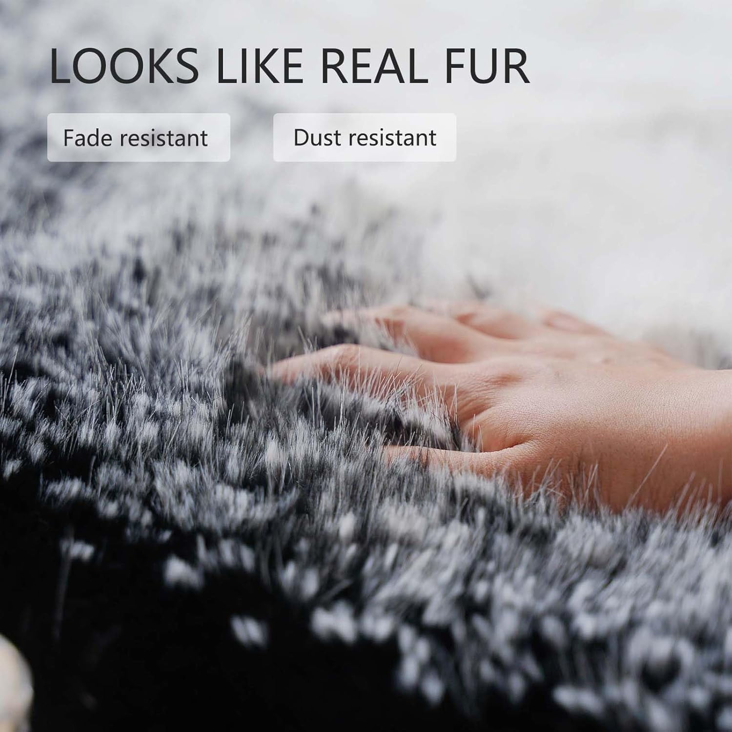 inchgrass Round Fur Rug Starry Black Core Faux Fur Rug 6ft Grey Circle Rugs for Living Room Machine Washable Round Area Rug Plush Shag Rug for Bedroom Fluffy Round Dining Room Rug