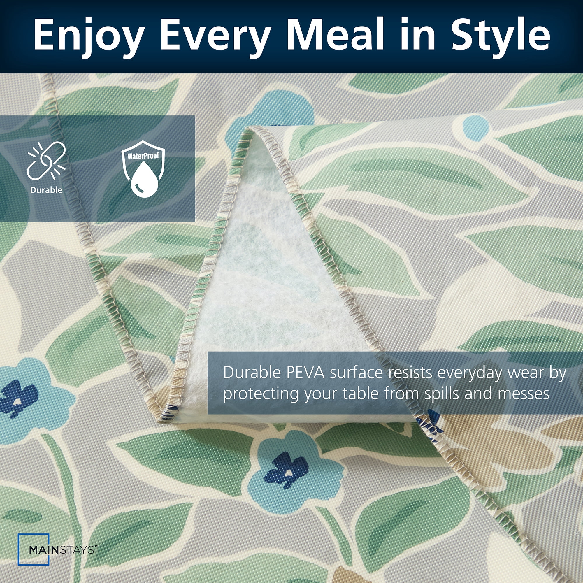 Mainstays PEVA Floral Tablecloth, Indoor & Outdoor Table Decoration 70" Round, Grey Floral