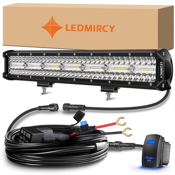 LEDMIRCY 20 Inch  LED Light Bar Triple Row Flood Spot Combo  Driving Boat Led Off Road Lights with 12V On/Off 5 Pin Rocker Switch 16AWG Wiring Harness Kit