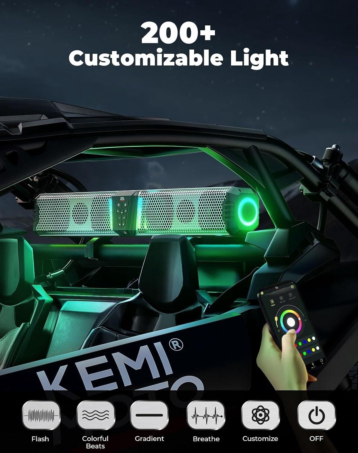 Kemimoto Midnight S80 32" Rgb Utv Sound Bar Ip66 Waterproof for Polaris Can Am Golf Cart Marine Atv