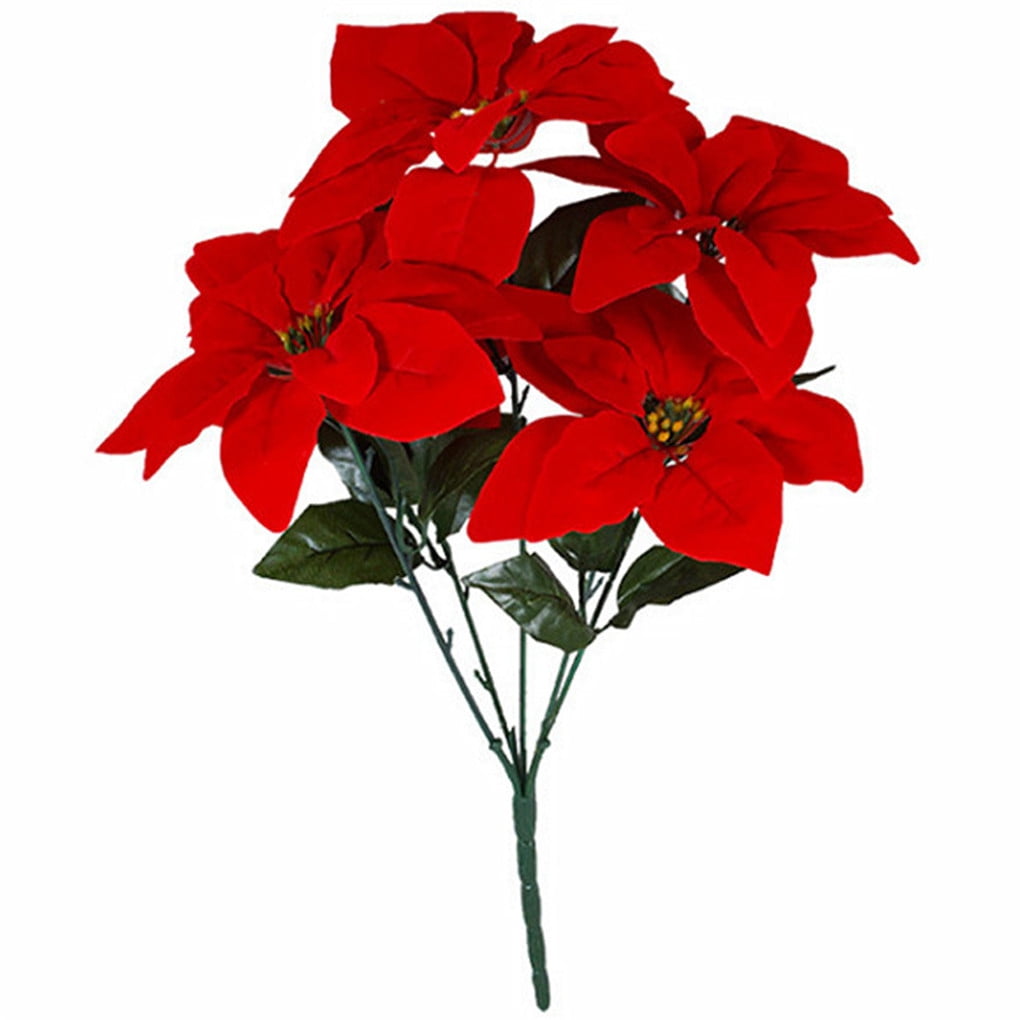 15 Mini Red Poinsettias Silk Wedding Flowers Centerpiece Bouquet Christmas Decor