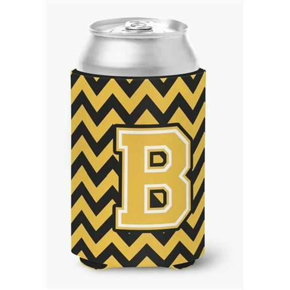 Letter B Chevron Black & Gold Can or Bottle Hugger, 0.25 x 4 x 5.5 in.