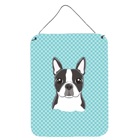 Checkerboard Blue Boston Terrier Wall or Door Hanging Prints
