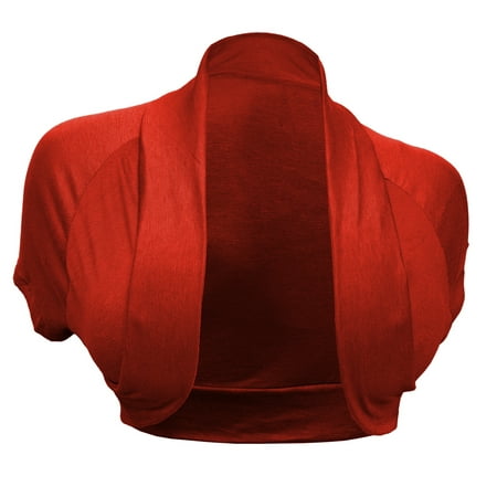 eVogues Plus Size Open Front Cropped Bolero Shrug Red2
