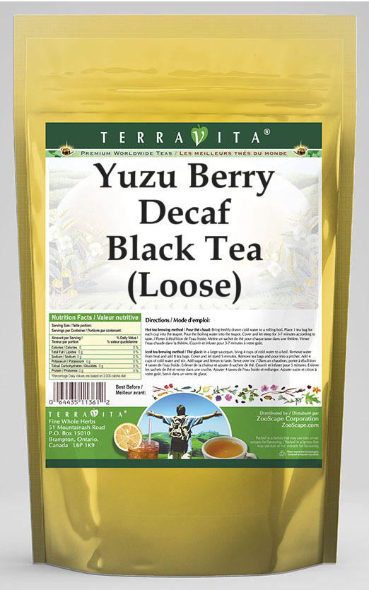 TerraVita Yuzu Berry Decaf Black Tea, (Yuzu Berry Decaf,Loose Leaf Black Tea, 4 oz, 1Pack, Zin