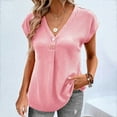 thumbnail image 3 of Mittory Womens Summer Waffle Knit Short Sleeve Tops Lightweight Drawstring Hoodies Button V Neck Casual Blouses Shirts, 3 of 6