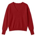 thumbnail image 4 of Sweater for Women V-Neck Scalloped Trim Pullover Top Long Sleeve Relaxed Fit Casual Fall Pullover, 4 of 6