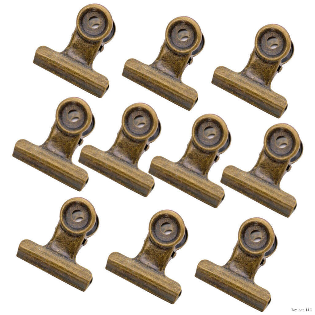 Bronze Metal Bulldog Binder Clips, 10 Pack 1.18 Inch Hinge Paper Clips