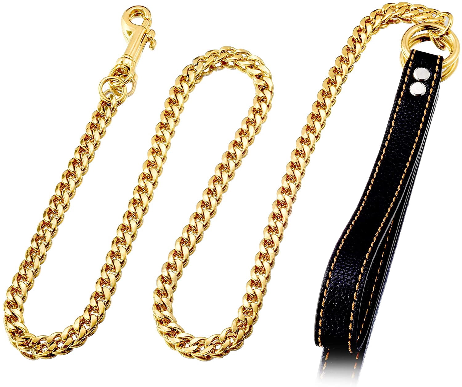 W/W Lifetime 3ft Indestructible Strong Chew-Proof Metal Stainless Steel Gold Training Walking Dog Leash