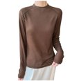 thumbnail image 3 of YOIAVAIOY Women's Mock Turtleneck Shirts, Long Sleeve Mock Neck Pullover Tops Slim Fitted Stretch Undershirt Tee Blouse Coffee XL, 3 of 8