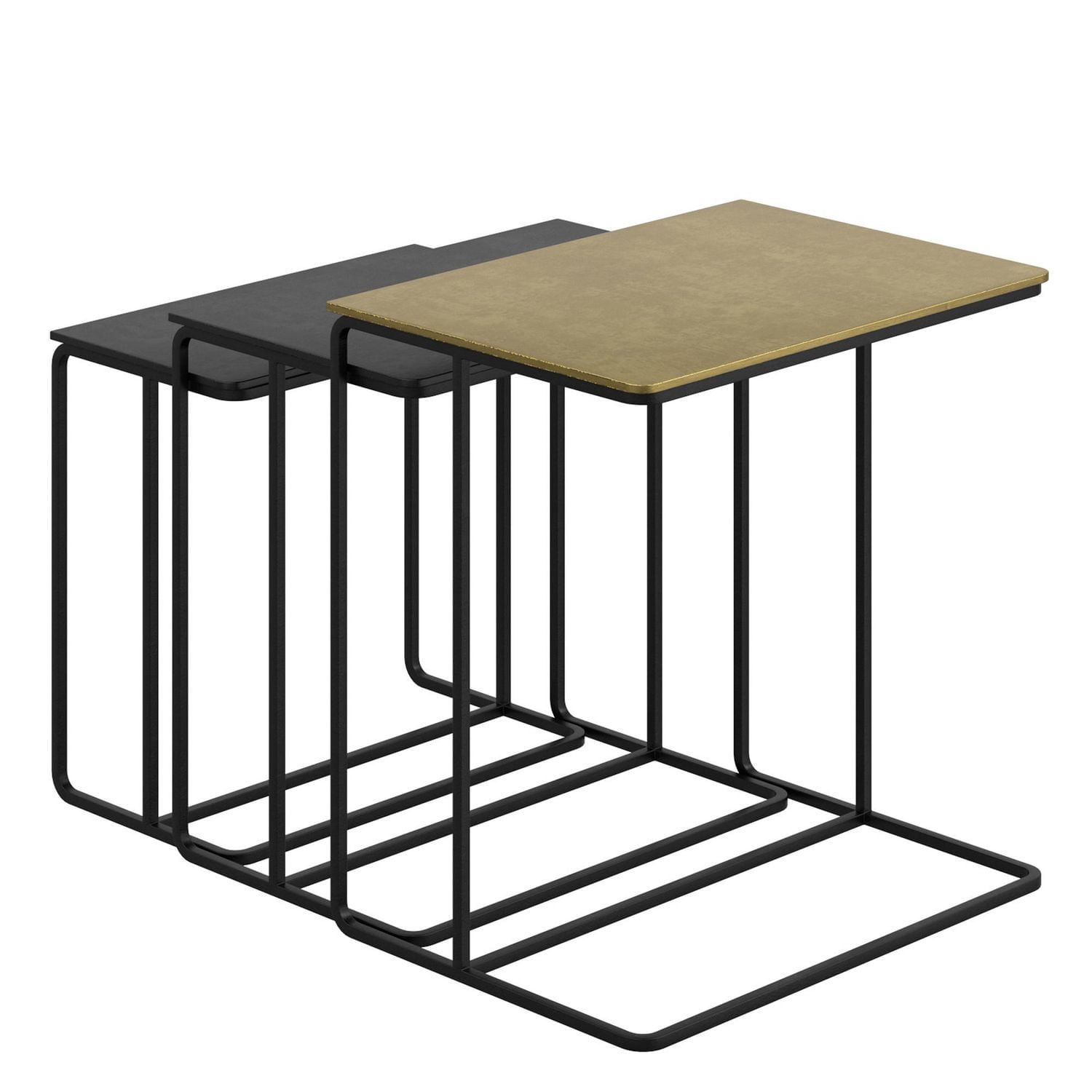 Chic industriel Aluminium Fonte Table d'Appoint, Jeu de 3 - Or Antique et Noir