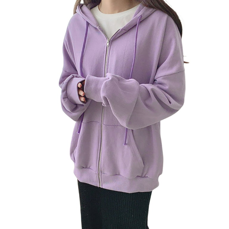 Women Full Zip Hoodies Coat Oversized Long Sleeve Hooded Sweatshirt Plush  Warm Drawstring Tracksuit 